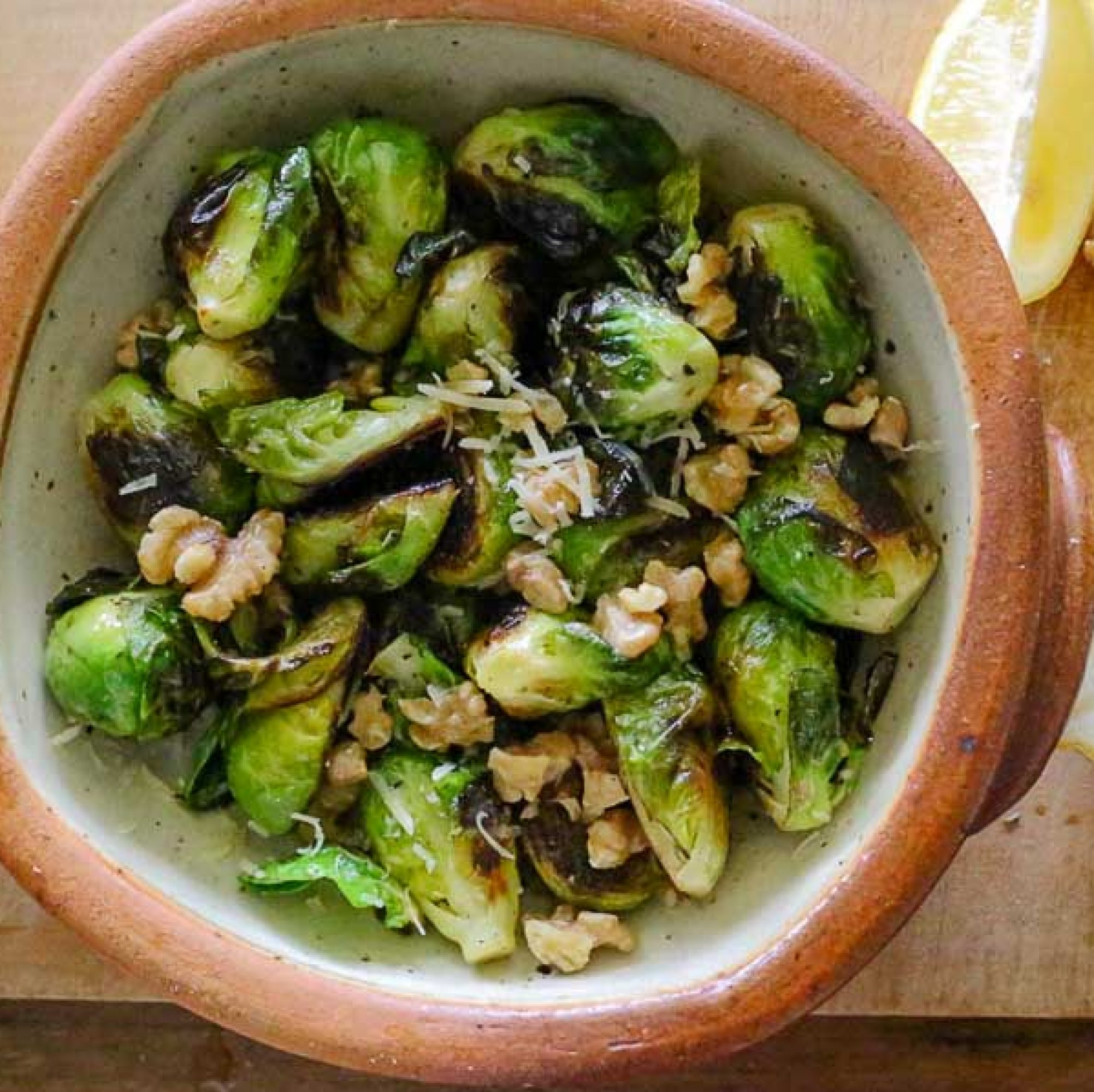 panfried brussel sprouts with walnuts