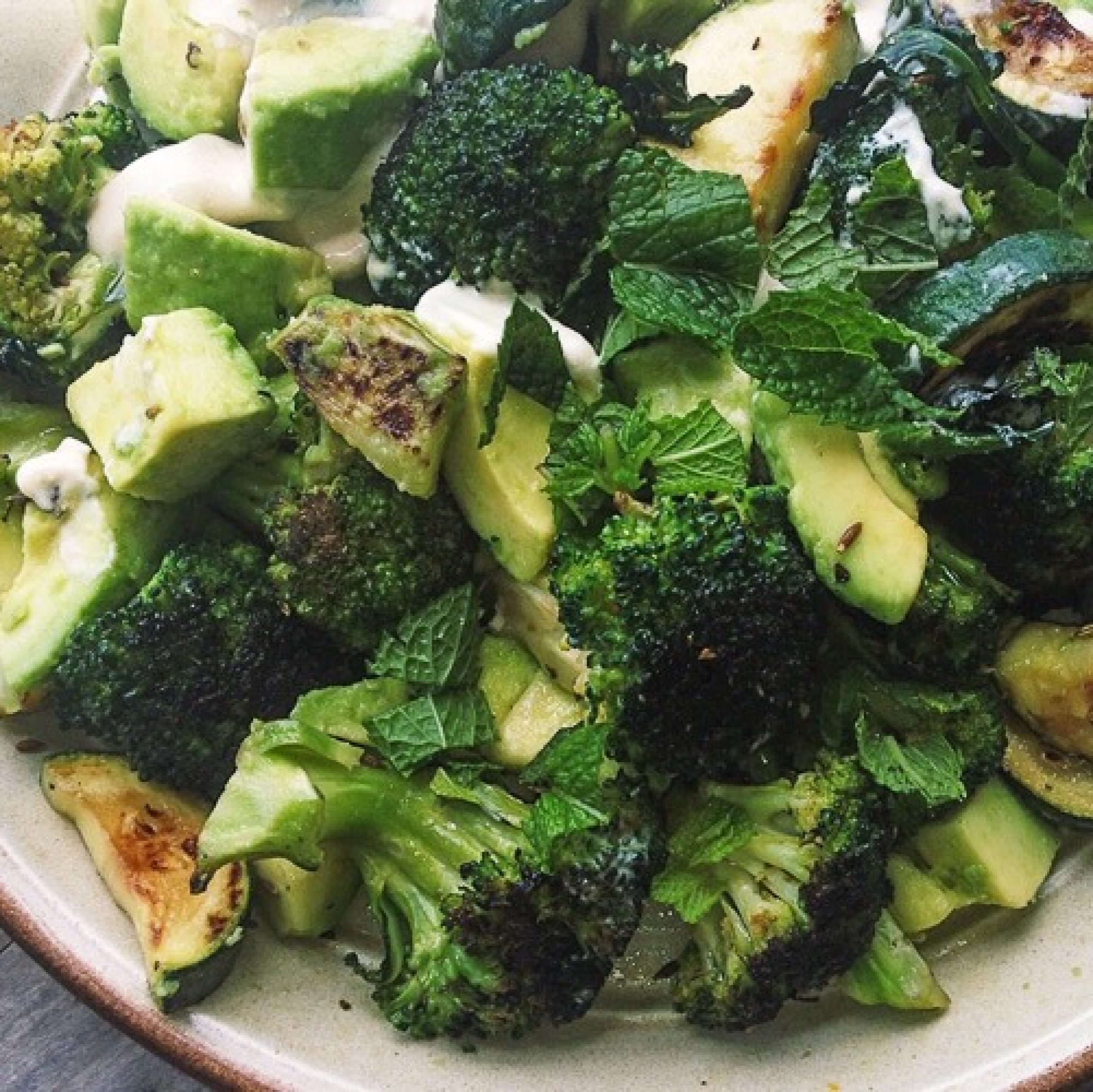 Chargrilled broccoli, zucchini and avocado salad