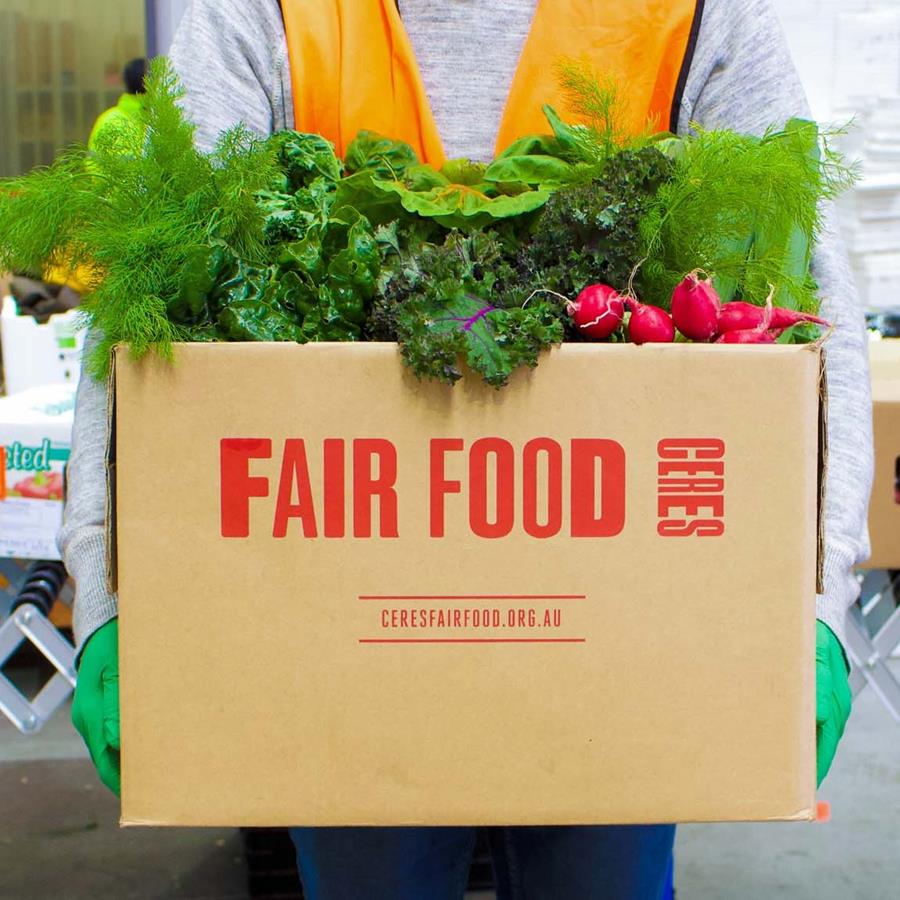 Holding a Fair Food box with greens