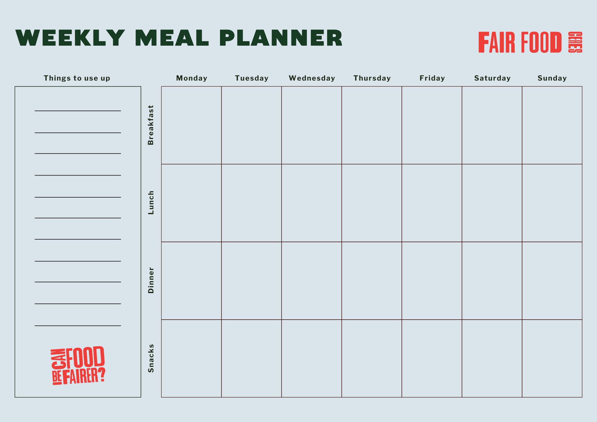 CERES Fair Food weekly meal Planner