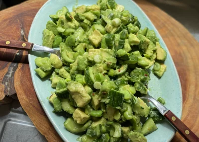 Avocado, cucumber and broad bean salad