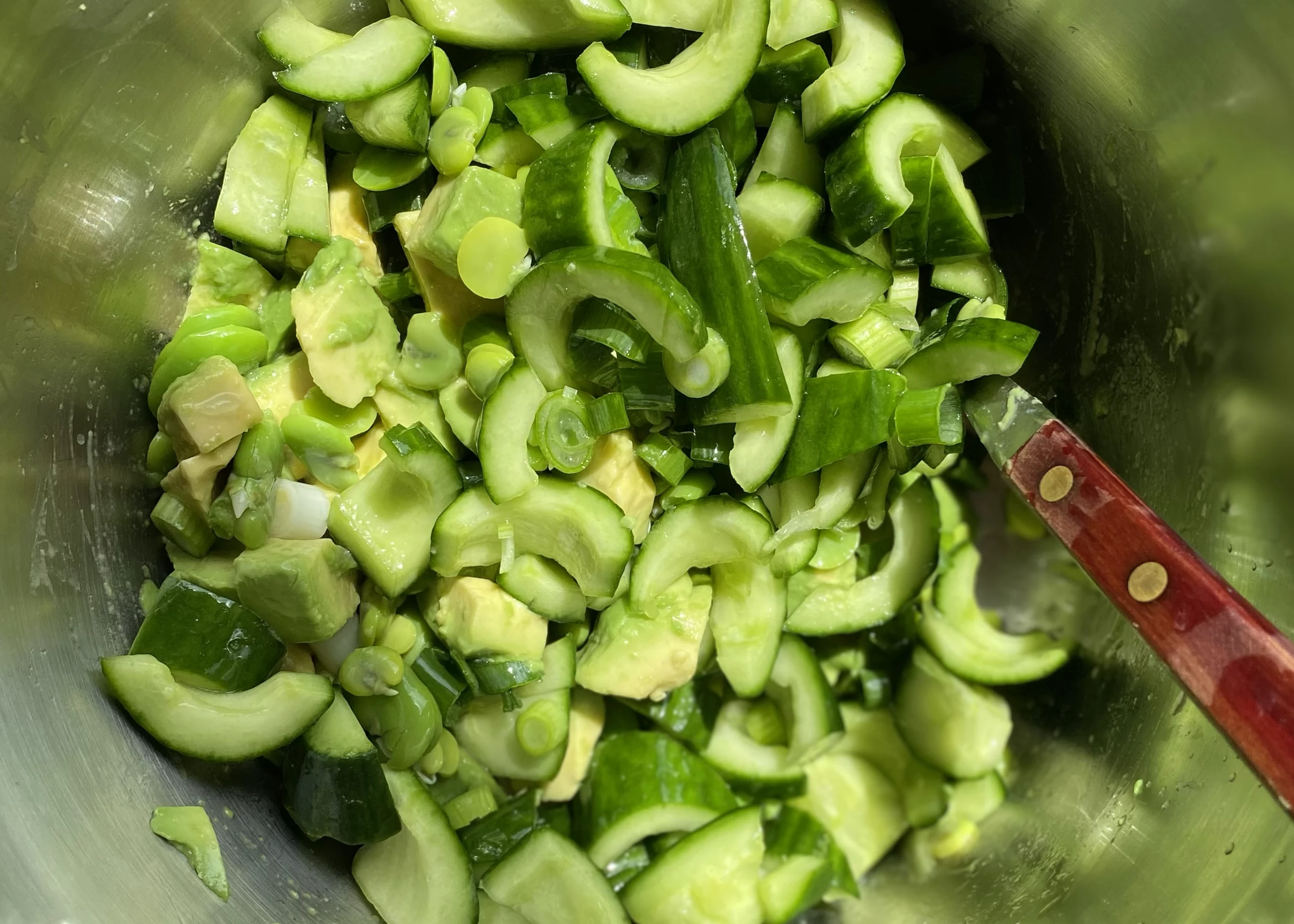 Avocado, cucumber and broad bean salad 