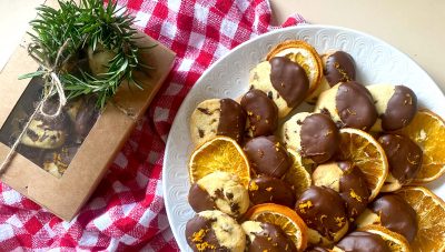 Christmas Cranberry, Orange and Choc Dipped Biscuits