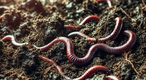 Worm time - closeup of earthworms in dark soil