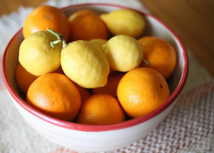 Bowl of freshly picked citrus